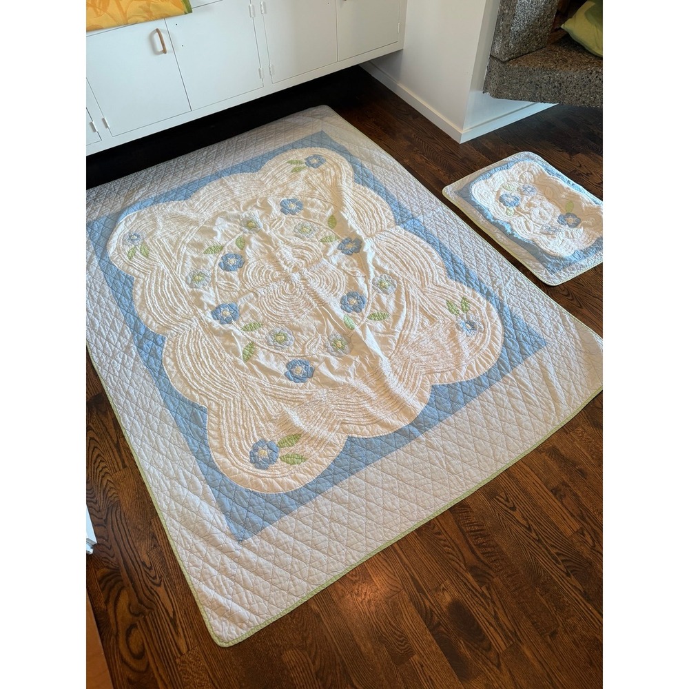 Twin Sized quilt, appliqué, and chenille  with matching sham